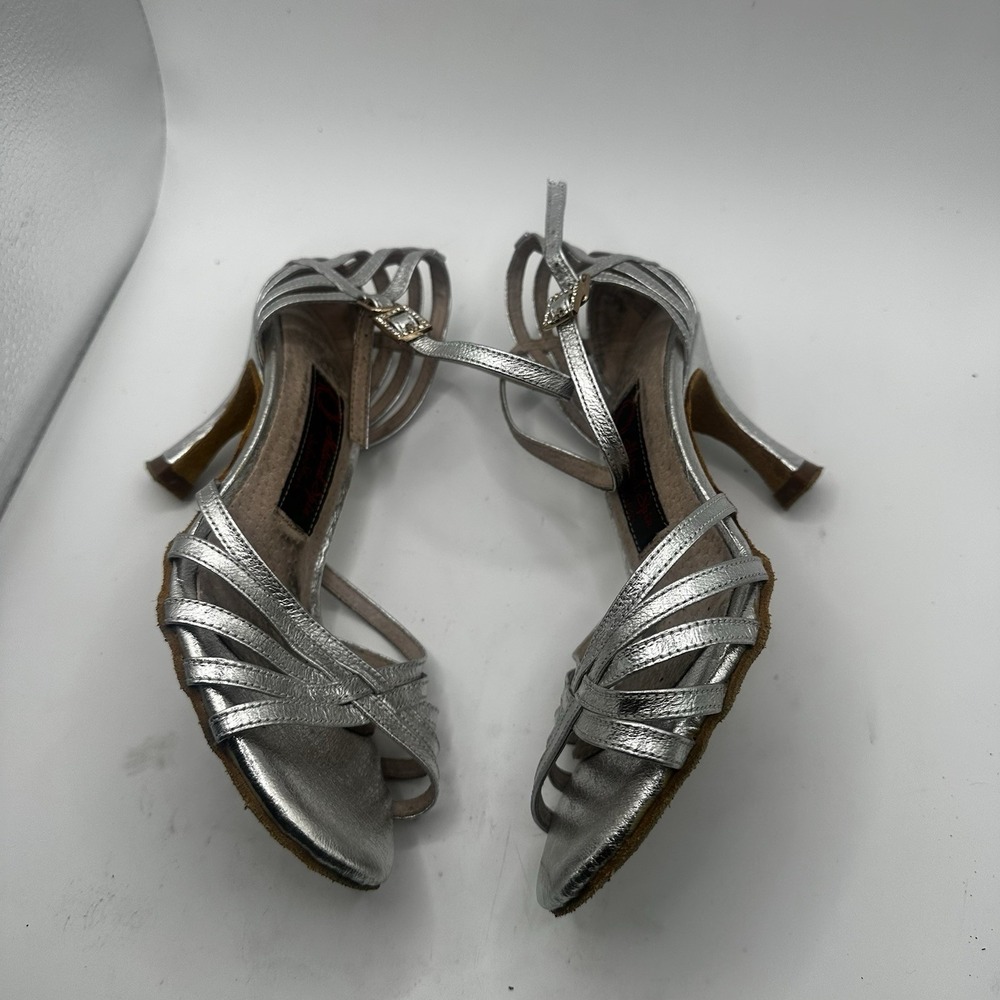 Natural Spin Strappy Tango Heels Dance Shoes Silver Women's Size 5.5 MSRP $106 - Picture 8 of 15